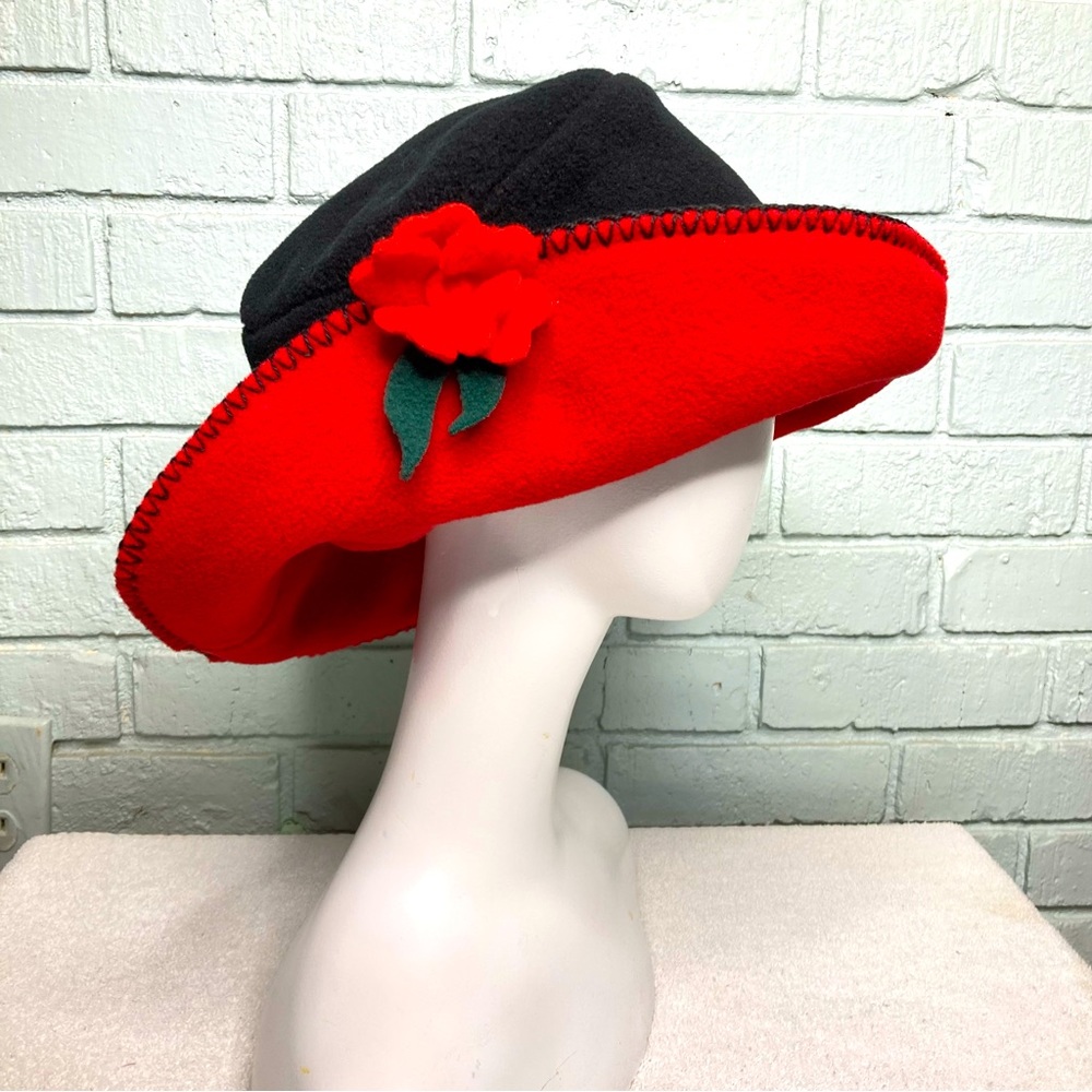 Marama Vintage Red And Black Felt Floppy Hat